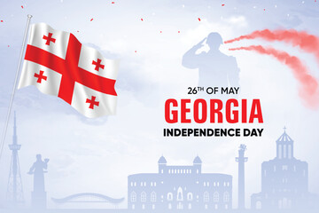 Georgia Flag Waving On Skyline Background. Independence Day Concept Design Vector Illustration.