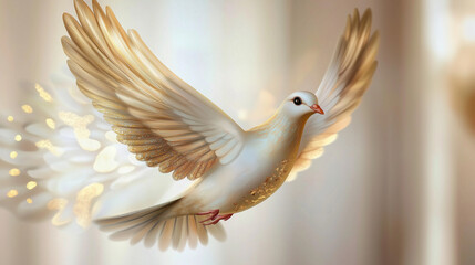 Obraz premium Elegant white dove flying in soft golden light