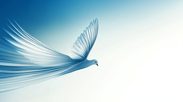 White dove in flight on a blue gradient background