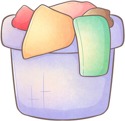 The clothes in a laundry basket.