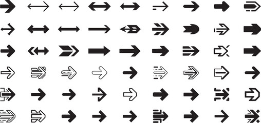 Arrow Icons Set - Black Silhouette Directional Symbol Collection