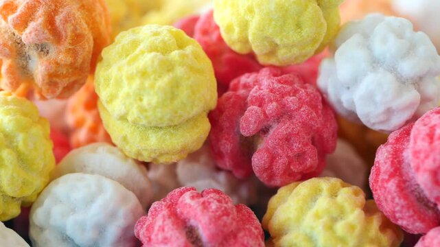 Colorful candy popcorn assortment at a local fair event