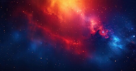 Naklejka premium Cosmic inspired gradient background deep indigo fading fiery red orange fine grainy noise texture layered geometric space like depth glowing highlights bright colorful