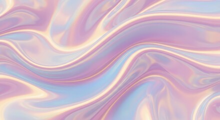Obraz premium Holographic texture, iridescent waves, pastel swirls, pearlescent surface, abstract fluid pattern, soft gradient, smooth undulating lines, opalescent sheen, ethereal background, dreamy aesthetic, shim
