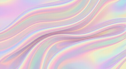 Fototapeta premium Holographic texture, iridescent waves, pastel swirls, pearlescent surface, abstract fluid pattern, soft gradient, smooth undulating lines, opalescent sheen, ethereal background, dreamy aesthetic, shim