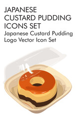Japanese custard pudding logo vector icon set 