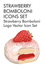 Strawberry bomboloni logo vector icon set 