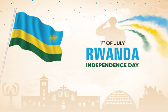 Rwanda Flag Waving On Skyline Background. Independence Day Concept Design Vector Illustration.