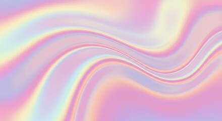 Fototapeta premium Pastel holographic waves, iridescent flowing pattern, soft gradient colors, pink and blue hues, shimmering rainbow effect, ethereal abstract background, smooth undulating curves, dreamy texture, pearl