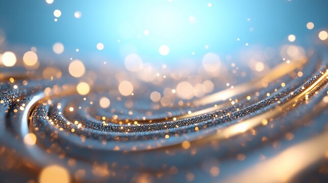 Glittering swirl, blue background, bokeh lights, celebration
