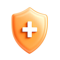 Obraz premium orange shield first aid cross icon, white plus sign, 3d render, transparent png file