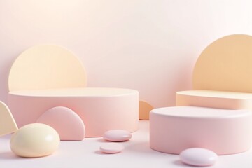 Fototapeta premium Soft Color Geometric Shapes on Minimalist Background for Design Use