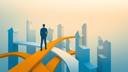 Navigating career paths urban cityscape digital illustration futuristic environment inspirational viewpoint