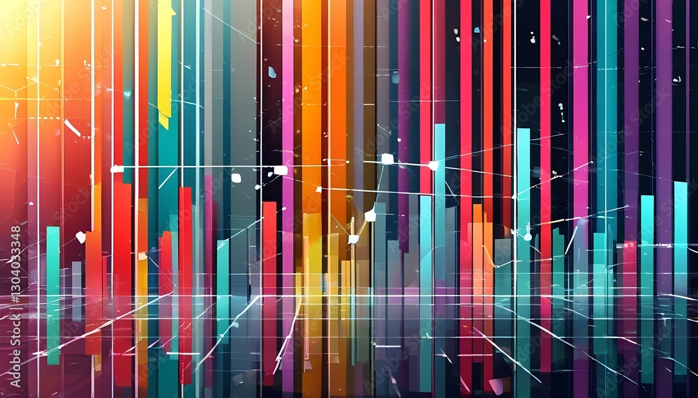 Poster dynamic data visualization displaying colorful graphs digital space abstract art tech environment ae