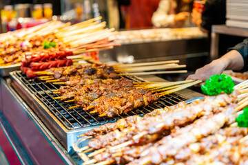 Traditional street food at local market in Chengdu, China