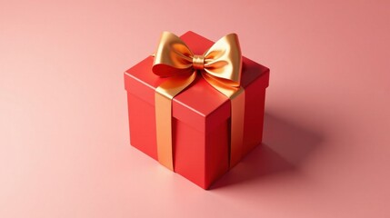 Obraz premium A vibrant red gift box adorned with a luxurious golden ribbon, a perfect symbol of celebration and thoughtful presents