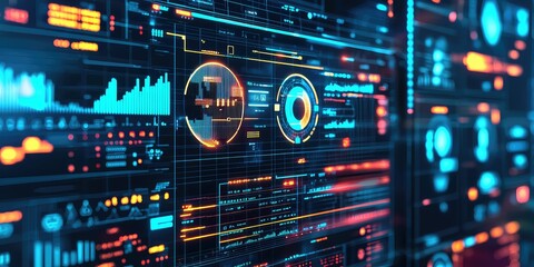 Fototapeta premium Cybersecurity dashboard with animated error alerts.