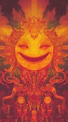 Fototapeta premium The Sun With A Smiling Face Represented In Abstract Art