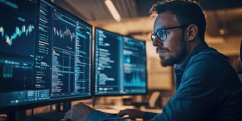 DevOps engineer monitoring a dashboard with error alerts.