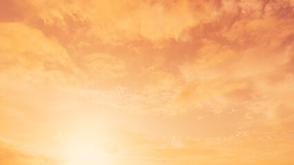 Orange sunset sky, Beautiful nature in early morning with Orange, Yellow sunlight clouds fluffy, Golden hour sunrise summer backgrounds