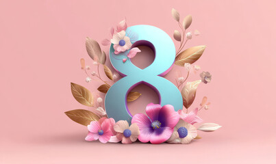 vibrant illustration of number 8 surrounded by floral decorations, creating cheerful atmosphere