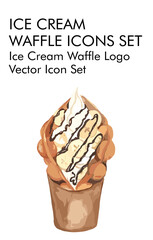 Ice cream waffle logo vector icon set 