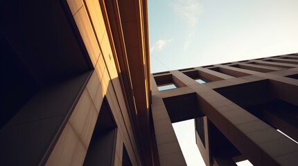 Obraz premium Golden Hour Architecture: Dramatic Low-Angle Photography with Dreamy Light