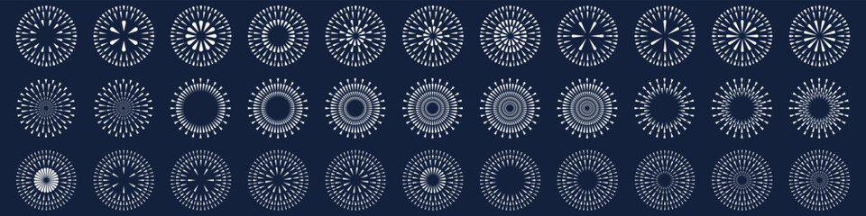 Set of creative fireworks explosion design vectors, ornament fireworks colorful design vector.