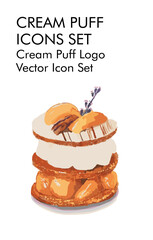 Cream puff logo vector icon set 