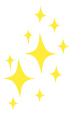 A collection of yellow stars scattered on a white background, varying in size and orientation