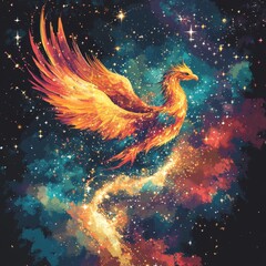 Obraz premium A majestic celestial bird soaring within a colorful cosmic nebula