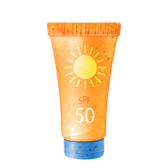 Sunscreen. Skin care product.Sun protection cosmetics.Vector watercolor illustration