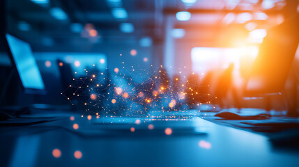Fototapeta premium Futuristic smart office with advanced technology and glowing connections, creating vibrant atmosphere for productivity