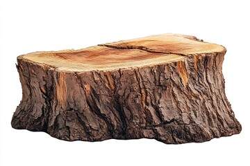 Brown Weathered Tree Stump on White Background