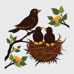 Hungry baby robins in a nest wanting the mother bird. 