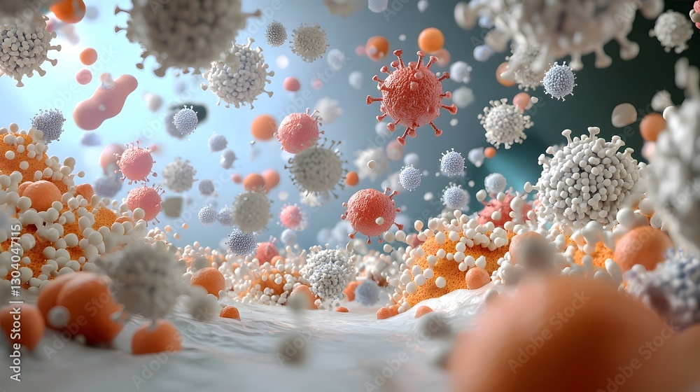 Poster Detailed 3D rendering depicting the microscopic structure and visual pattern of bacterial colonies that are responsible for the infectious disease known as scarlet fever  This vibrant colorful