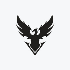 A bold black phoenix logo with outstretched wings, featuring sharp edges and a fierce dragon-like head. The modern and minimalist design makes it perfect for branding, esports, or mascots.