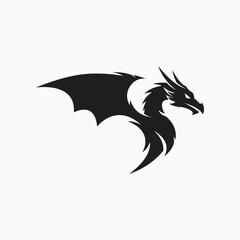 A bold black dragon logo with a sleek, winged design. The sharp lines and fierce expression give it a powerful and mystical appearance, perfect for branding, mascots, or fantasy themes.