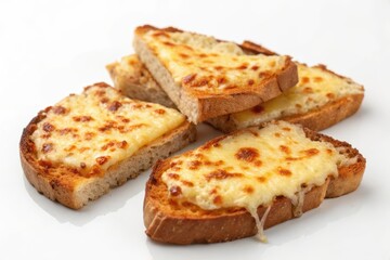 Slices of Cheesy Toast on White Background for Culinary Presentation