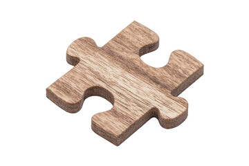 Fototapeta premium A wooden puzzle piece with a simple interlocking design, showcasing natural grain patterns and a smooth finish, Transparent background.