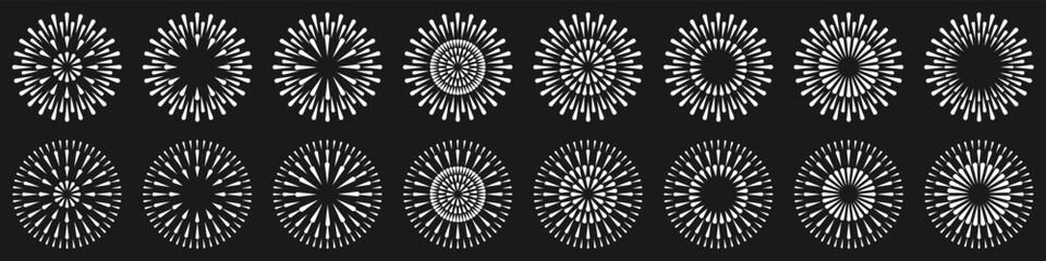 Set of creative fireworks explosion design vectors, ornament fireworks colorful design vector.