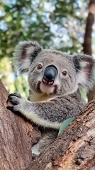 Obraz premium Koala in eucalyptus tree, park, sunny day