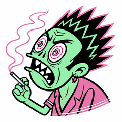Alternative Cartoon Face with Cigarette - Funky Pop