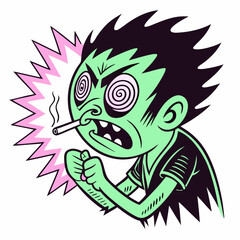 Edgy and Wacky Green Face - Cool and Quirky Vector Ar