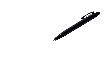 Black Pen on White Background: A sleek, black pen lies diagonally across a clean white background, poised for writing or signing. The simplicity of the image speaks volumes about precision.