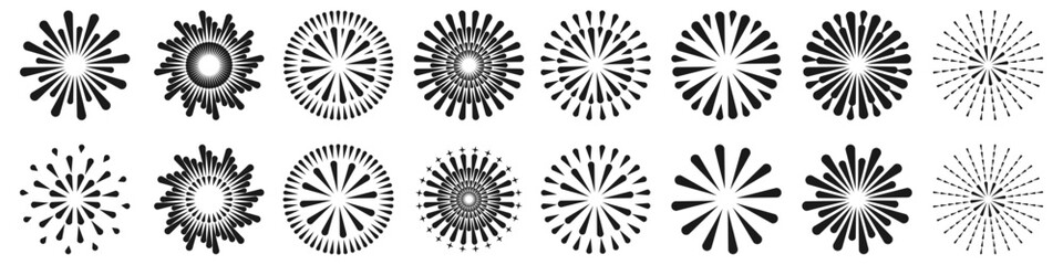 Set of creative fireworks explosion design vectors, ornament fireworks colorful design vector.