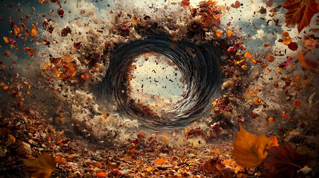 Swirling Autumn Leaves Vortex Abstract Digital Art