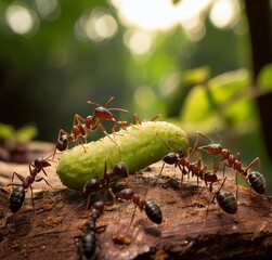 red ant on green leaf