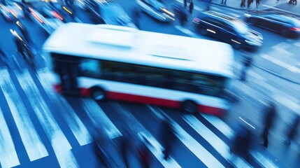 Busy Urban Intersection with Motion Blur in City Life Scene