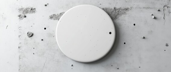 Blank round metal containers arranged on a marble surface